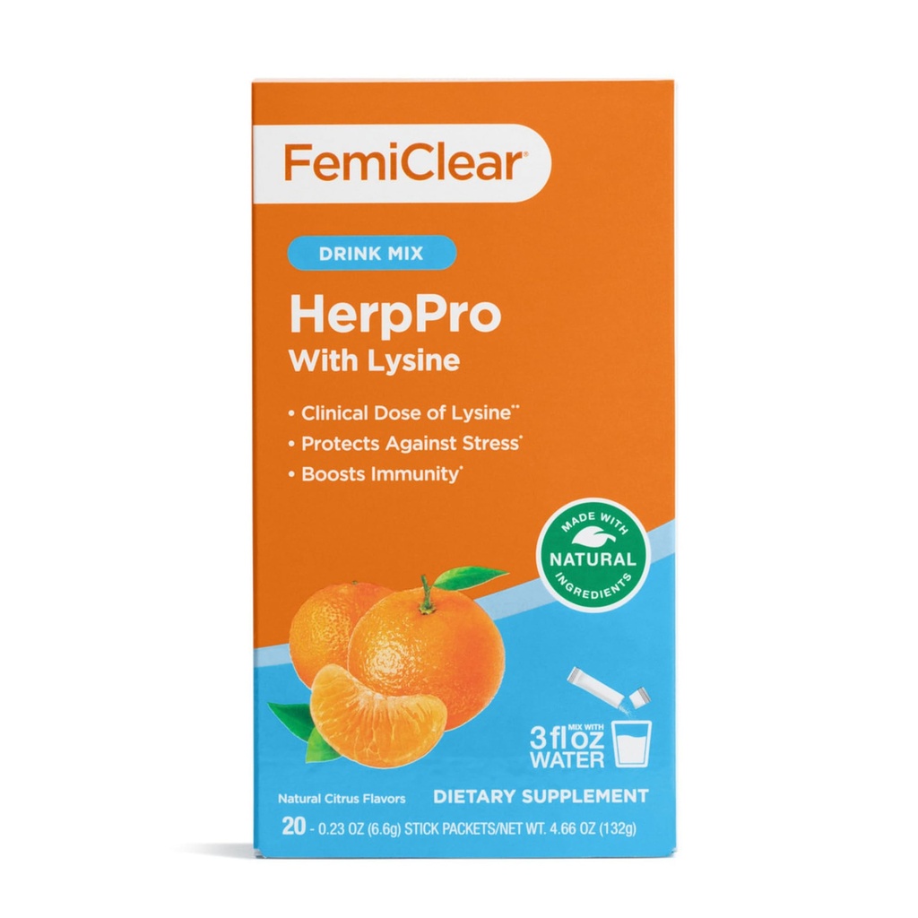FemiClearヘルププロドリンクミックス、L-Lysine 3000mg、亜鉛、ビタミンA&C、Aashwagandha、女性&男性のための免疫&ストレスサプリメント、20スティックパケット