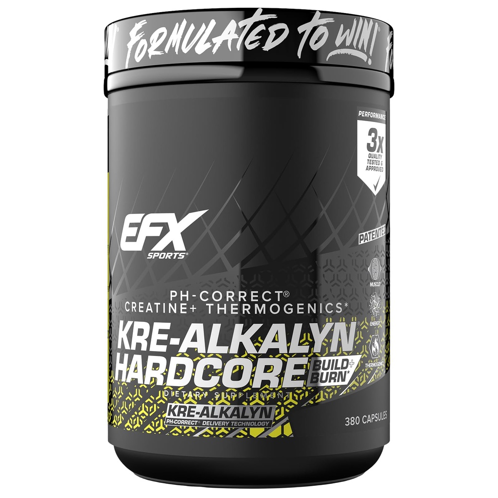 EFX Sports Kre-Alkalyn ハードコア | Thermogenic pH の正しいクレアチンの Monohydrate の丸薬の補足 | エネルギー及び強さのプレワークアウト | 126 サービング, 380 カプセル