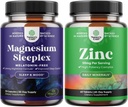 Bundle of High Absorption Magnesium Sleep Supplement - Melatonin-Free Calm Magnesium for Sleep and Zinc 50mg Immune Support - Zinc Complex Supplement for Immune System