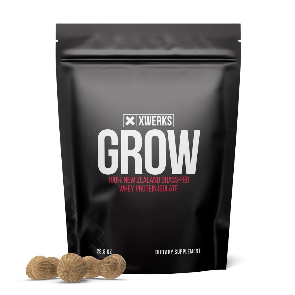 Xwerksは100%ニュージーランドの草の飼料の乳蛋白質、サービングごとの23g純粋な隔離蛋白質の粉、すべての自然なpaleoおよびKetoの友好的、大豆の自由なグルテンフリーの消化、ピーナツのバター、30のサービングを育てます