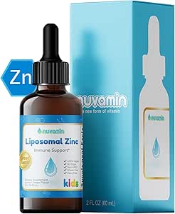 Nuvamin – Liquid Liposomal Zinc Drops for Toddlers, Kids, & Adults, 2Fl.Oz (60ml), 240 Daily Serving. Great Taste - All Natural - Vegan - Superior Absorption, Lemon Cream Flavor