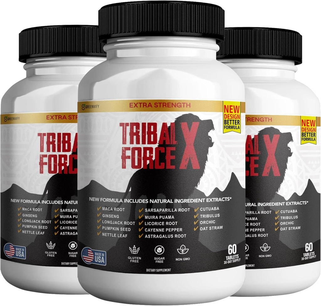 Tribal Force X Extra Strength Natural Supplement, 60 Tablets, Gluten Free, Non-GMO, 30 Day Supply (3)