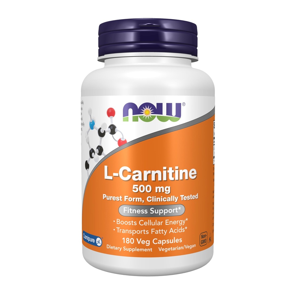 NOW食品は、L-カルニチン500mg、ピュアフォーム、アミノ酸、フィットネスサポート*、180ベジーカプセルを補います