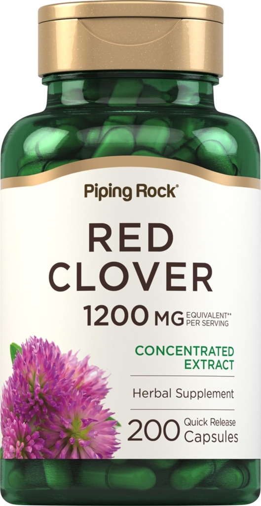 パイピングロックレッドクローバー 1200mg | 200カプセル | ハーブサプリメント | ブロッサムエキス | 非GMO、グルテンフリー