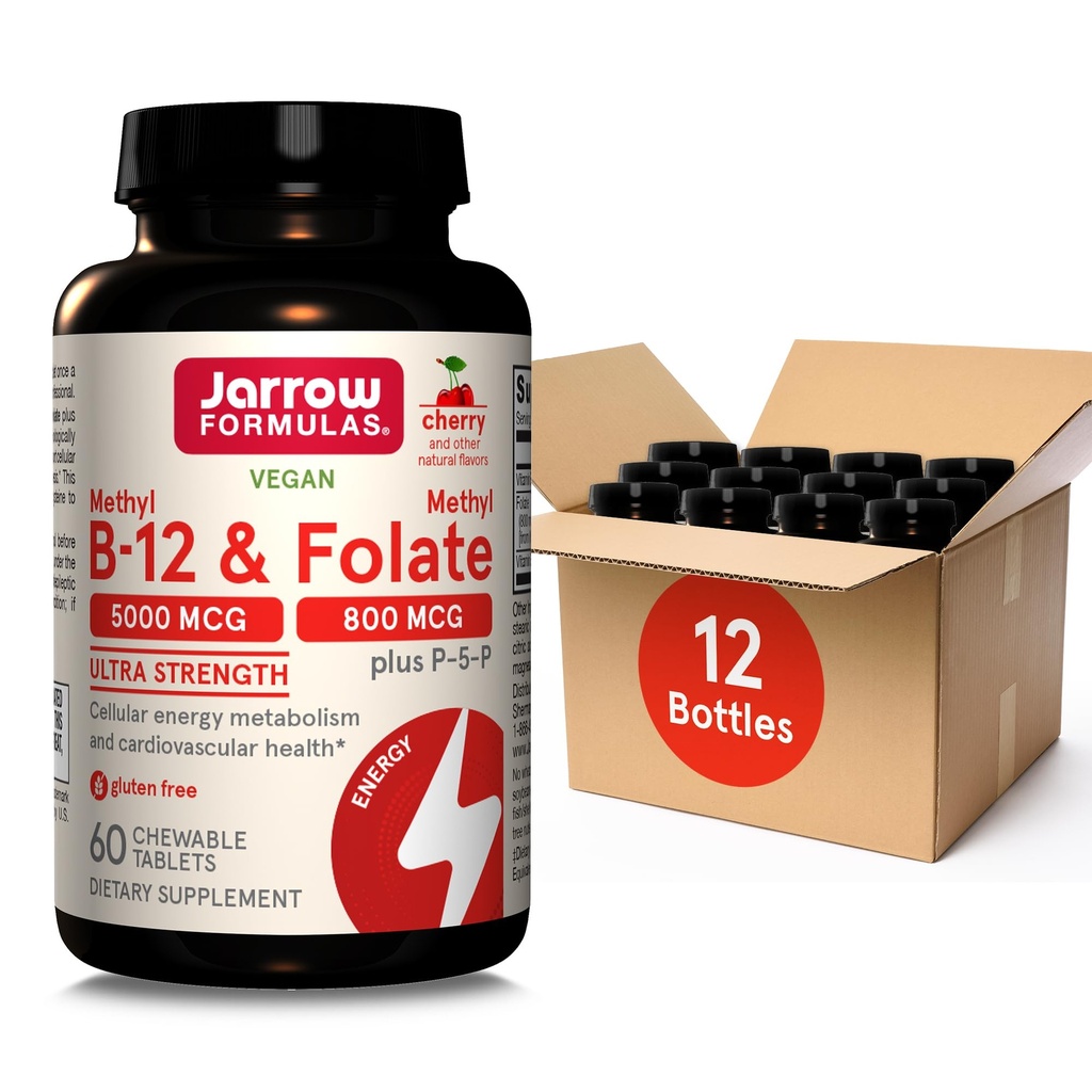 Jarrowの方式の超強さのメチルB-12 5000のmcg及びメチルは800 mcg + P-5-Pの細胞エネルギーMetabolismおよび心血管サポート、60のChewableタブレット、60の日の供給、12のパックのための補います