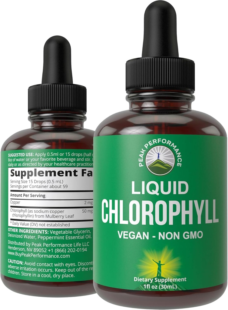 Chlorophyllの液体の低下-超高い純度、アルコールは、非GMO、グルテンフリーの液体クロロフィルは補足を落とします。 水を飲む。 内部消臭剤+スキンケア、免疫、消化器系サポート