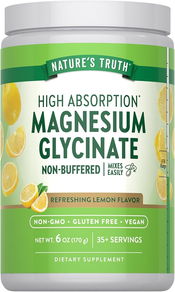 Nature's Truth Magnesium Glycinate Powder | 6 oz | Lemon Flavor | High Absorption | Vegan, Non-GMO, Gluten Free Supplement