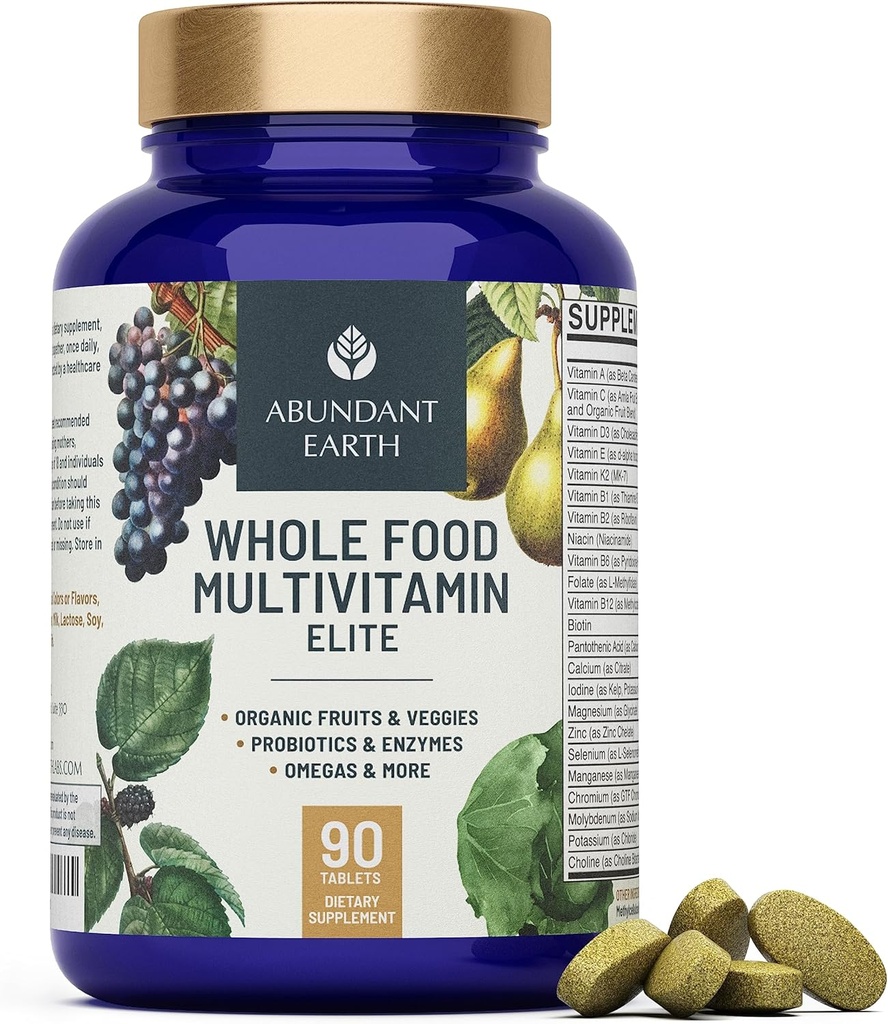 女性のための豊富な地球全食糧Multivitaminは人のための毎日の多ビタミンの補足を人人のマルチビタミン+ Bの複合体、プロバイオティック多酵素、有機性エネルギーのためのOmegas気分の消化 90ct-4pk