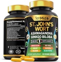 St.John's Wort Supplement - 8in1フォーミュラ - Ashwagandha、Ginkgo Biloba、Shilajit、Valerian、聖バジル、カモミール、ブラックペッパーと組み合わせる - 4ヶ月の供給のための120ビーガンカプセル