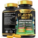 St.John's Wort Supplement - 8in1フォーミュラ - Ashwagandha、Ginkgo Biloba、Shilajit、Valerian、聖バジル、カモミール、ブラックペッパーと組み合わせる - 4ヶ月の供給のための120ビーガンカプセル