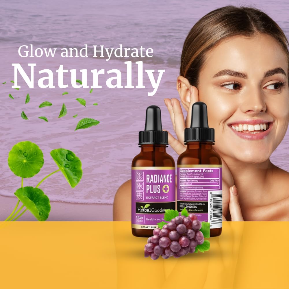 Herbal Goodness Radiance Boost Liquid Collagen 1oz – Vital Proteins Collagen Peptides, Liposomal Glutathione, Hair Skin Nails Vitamins for Women & Men – Glow-Enhancing Collagen Liquid Formula