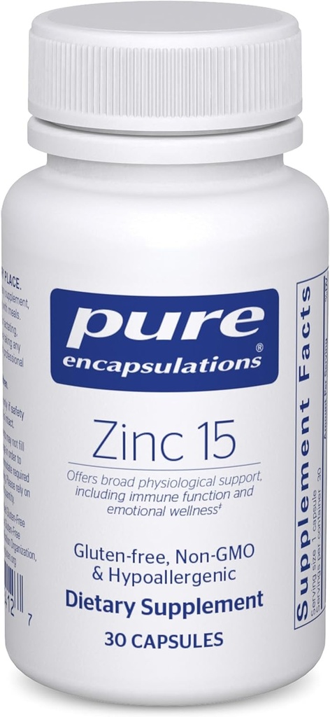 Pure Encapsulations Zinc 15 mg - Zinc Picolinate Supplement for Immune System Support, Growth & Development - for Wound Healing - 30 Capsules