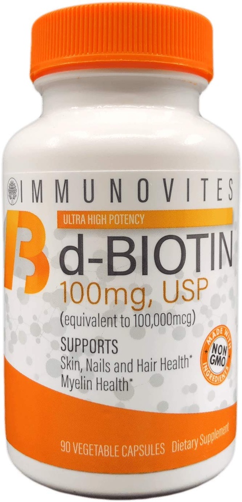 免疫学の高い線量のBiotin (d-Biotin、USPとして) 100mg (100,000mcgに等しい) 90のカプセル、高い効力