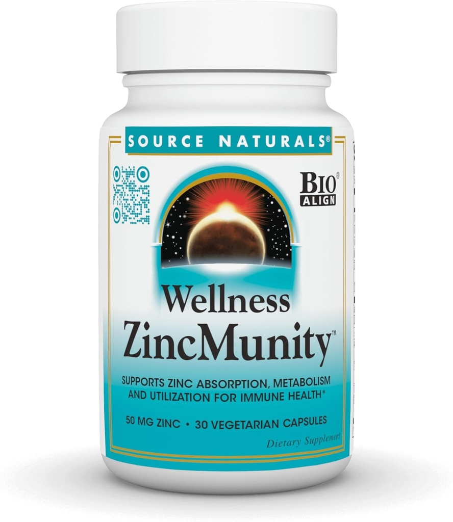 源のNaturalsのウェルネス亜鉛Munityは、免疫の健康*、50のmg亜鉛- 30のベジタリアンのカプセルのための亜鉛吸収、代謝および利用を支えます