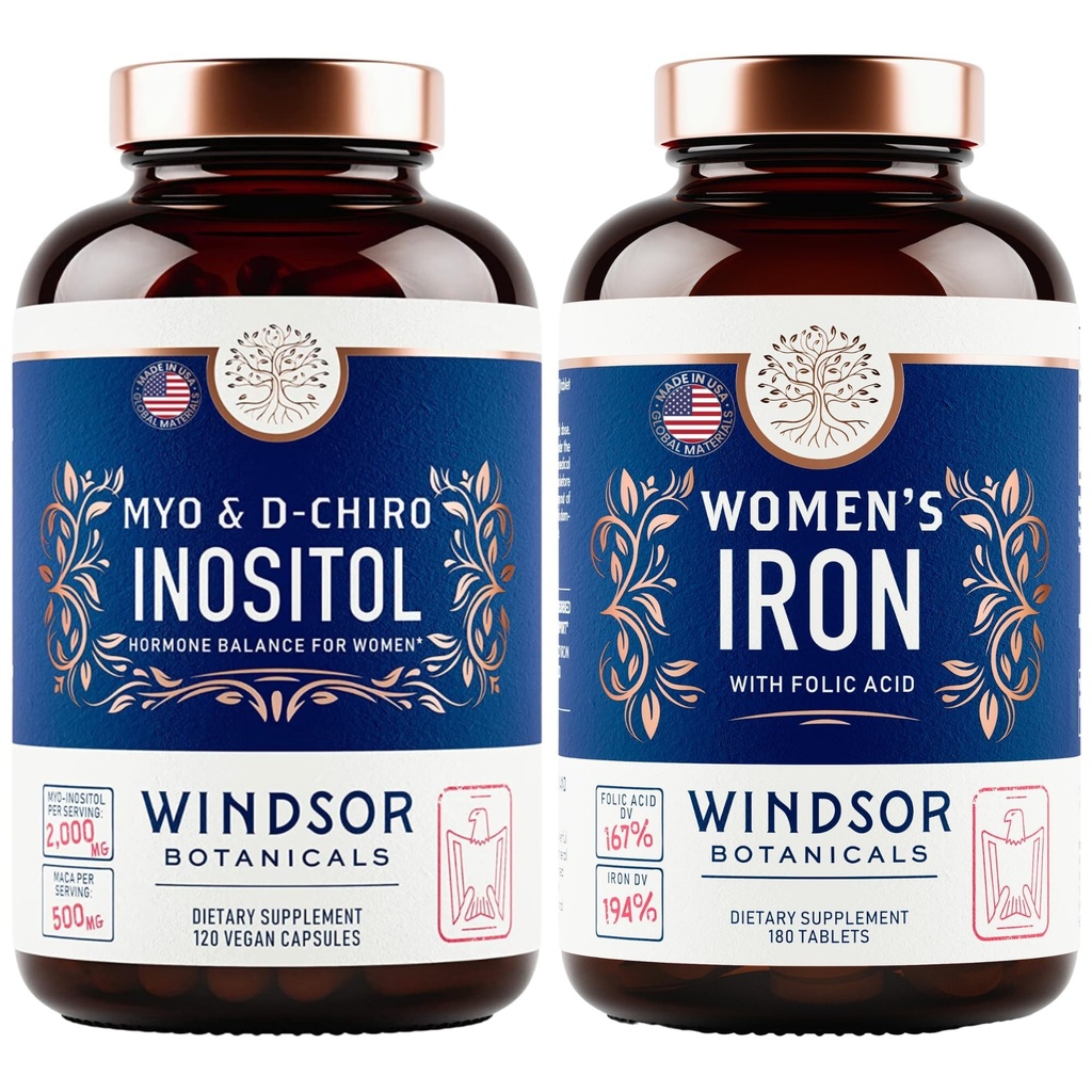 Inositolと女性の鉄は、Windor Botanicalsの豊饒と妊娠サポートバンドルを錠剤にします