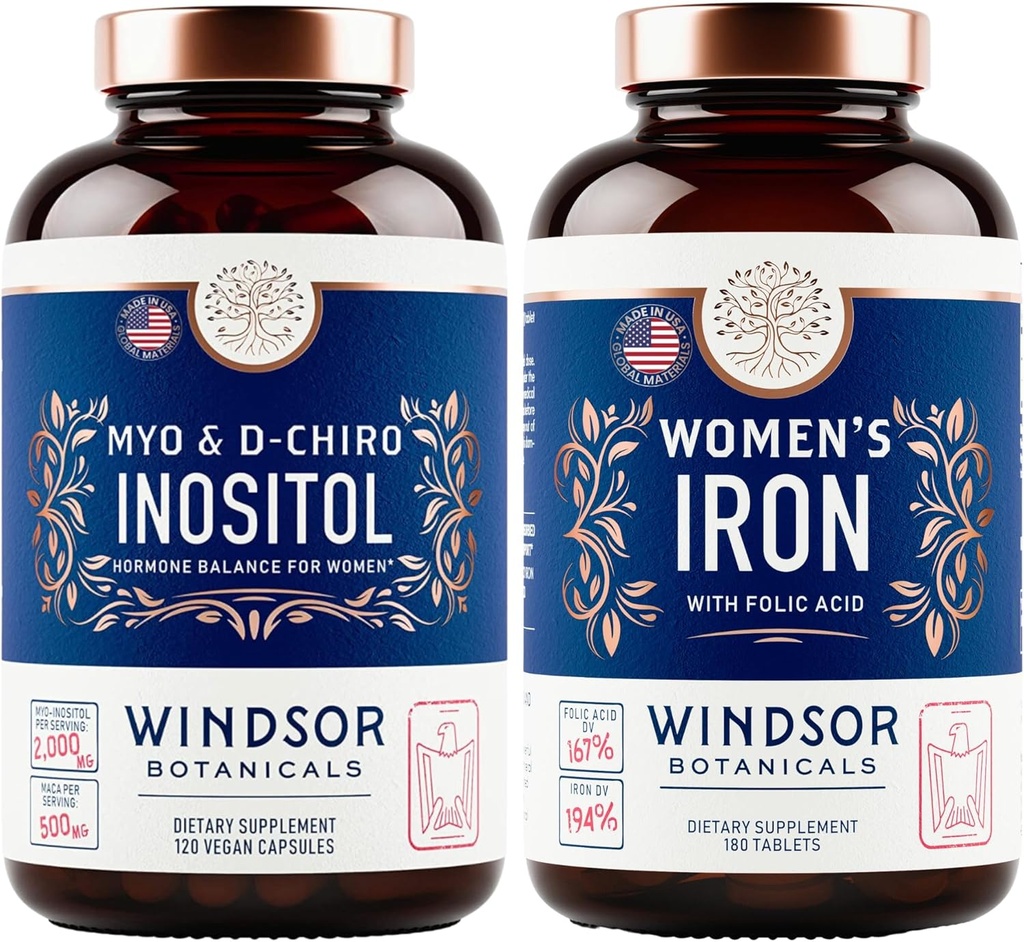 Inositolと女性の鉄は、Windor Botanicalsの豊饒と妊娠サポートバンドルを錠剤にします