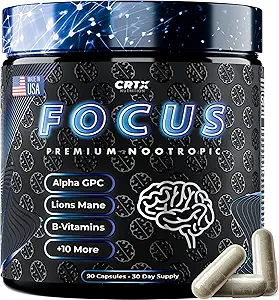 Nootropic Strongest Focus Supplement - Clinically Backed Ingredients Made in USA - Scientifically Backed Doses - Supplement for Brain Fog - AlphaGPC, Lions Mane, Rhodiola and More 10:1 90 Capsules