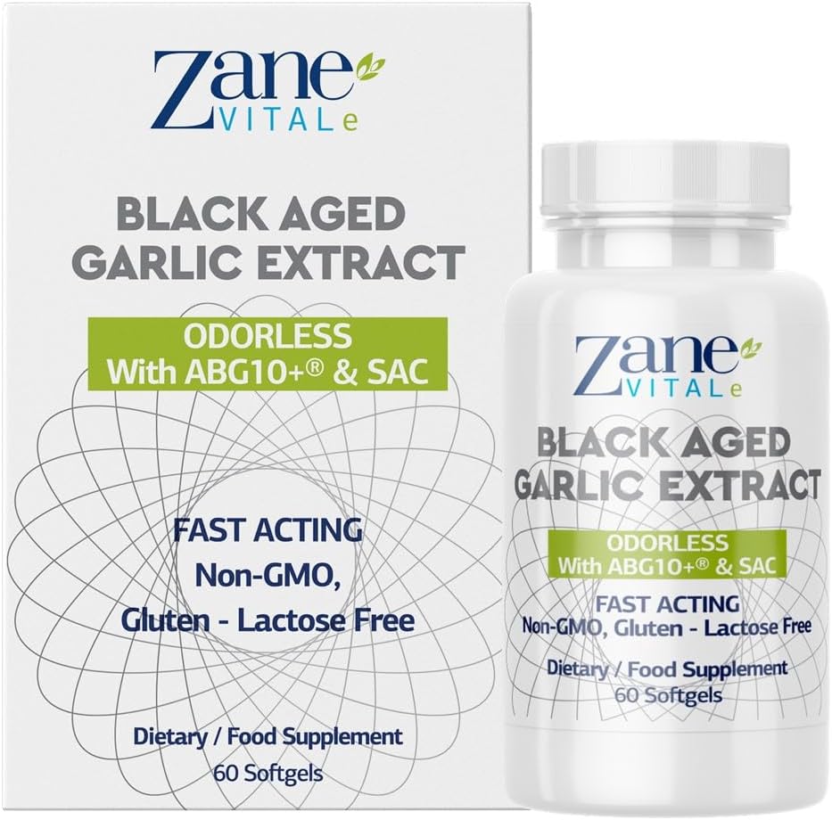 Zane - Aged Black Garlic Capsules - Immune System, Blood Pressure and Cholesterol Health Support - Less Odor - More Effective Than Allicin - 60 Capsules Non-GMO, Gluten - Lactose – Paraben Free.