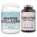AMANDEAN Premium クレアチン HCl & Marine Collagen Bundle. USA-Made CON-CRET. 7X 集中. ワイルドキャッチ加水分解魚コラーゲンプロテイン。アンチエイジング。 サポート回復及び細い筋肉。 健康な皮
