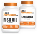 BulkSupplementsの魚油1000mgのSoftgels + Lカルニチンのカプセルの束