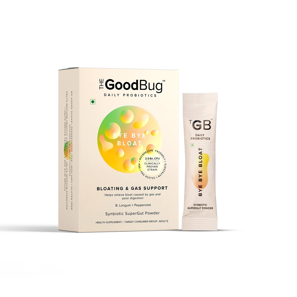 The Good Bug Bye Bye Bloat Supergut Powder For Gut Health & Strong Digestion | Pre & Probiotic Supplement | Helps With Bloating, Gas & Heartburn | 2.5 Billion Cfu Of Clinically Proven | 30 Days Pack