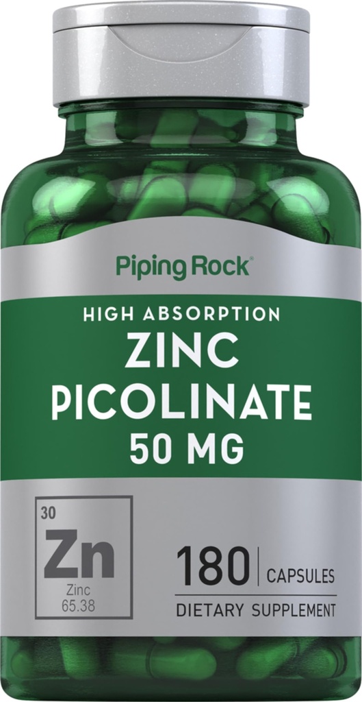 ピッピングロック亜鉛ピコリネート50mg | 180カプセル | 非GMO、グルテンフリーサプリメント