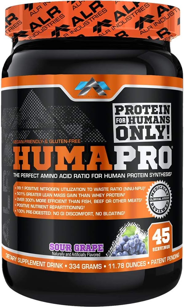 Humapro | アミノ酸タンパク質マトリックス for Human | リーンマッスルの99%活用 | ヴィーガン・グルテンフリー | 334g / 45 サービング(サワーグレープ)