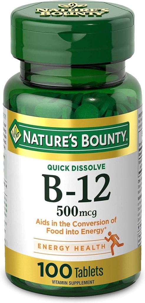 Nature’s Bounty Vitamin B-12 500 mcg, 100 Count (Pack of 2)