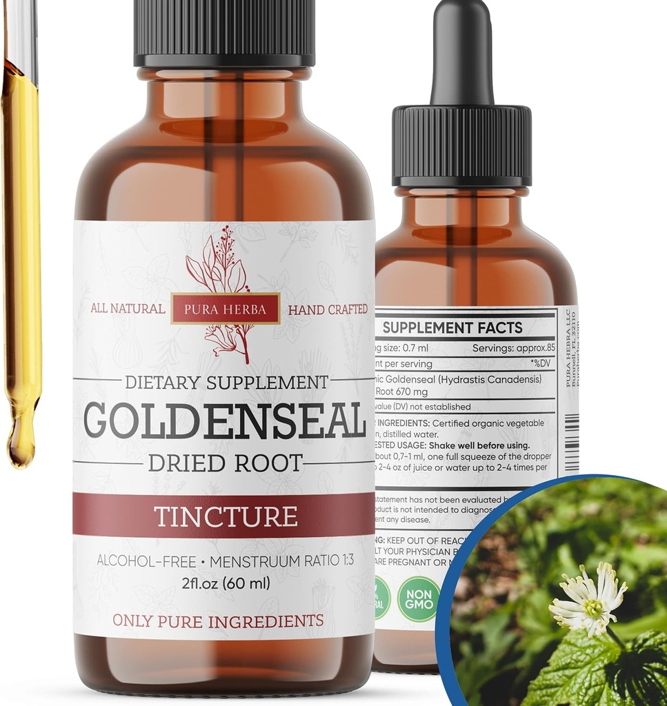 Goldenseal Tincture | ゴールデンシールルートのプレミアムアルコールフリーハーブエキス | 液体植物サプリメント | 伝統的なハーブフォーミュラ | アメリカ製 - 2 oz (60 ml)