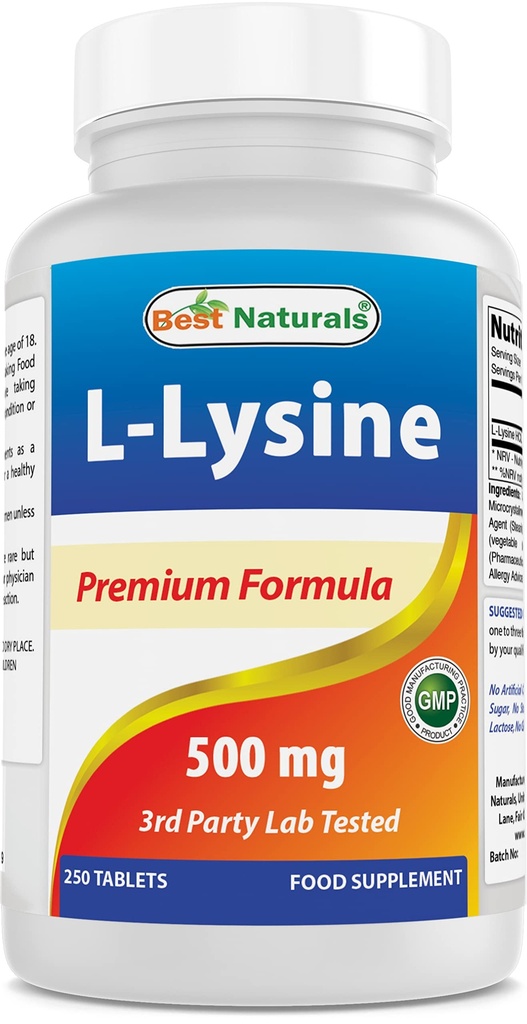 最高のナチュラル L-リジン 500 mg 250錠