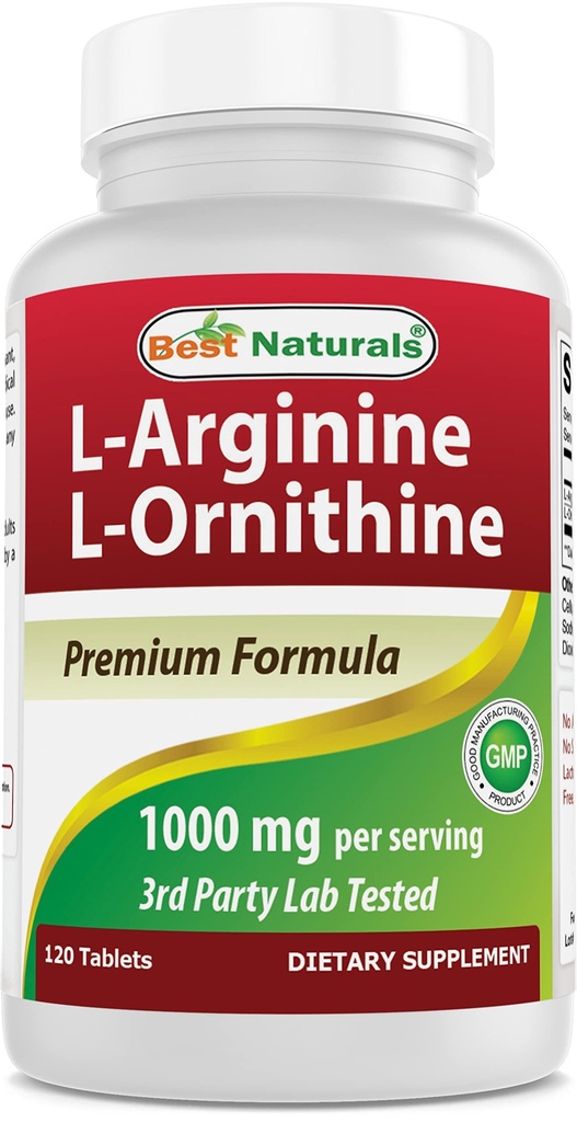 ベストナチュラルL-アルギニンL-オルニシン - サービングあたり1000mg - 120錠 - 非GMO&グルテンフリー(120カウント))