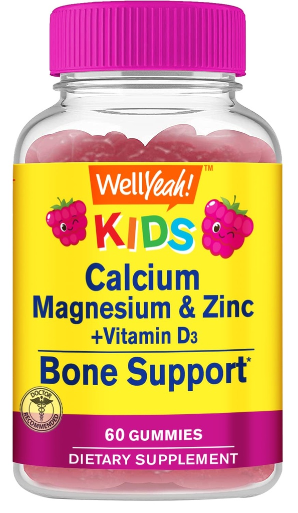 キッドのカルシウム、マグネシウム、亜鉛+ビタミンD3はWellYeah | Bone、筋肉およびNerveの健康サポート、免疫サポート | 男性と女性のために | グルテンフリー、非GMO | ラズベリー味 | 60 カウント