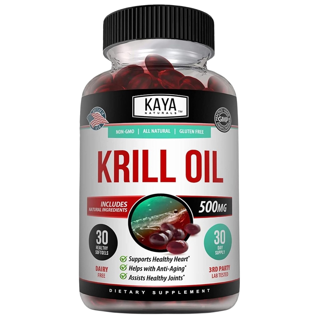 Kaya Naturals - Omega 3、EPA、DHA、Phospholipids&Astaxanthin Supplement - 脳と健康ビタミン - アンチエイジングサプリメント - 30カウントSoftgels