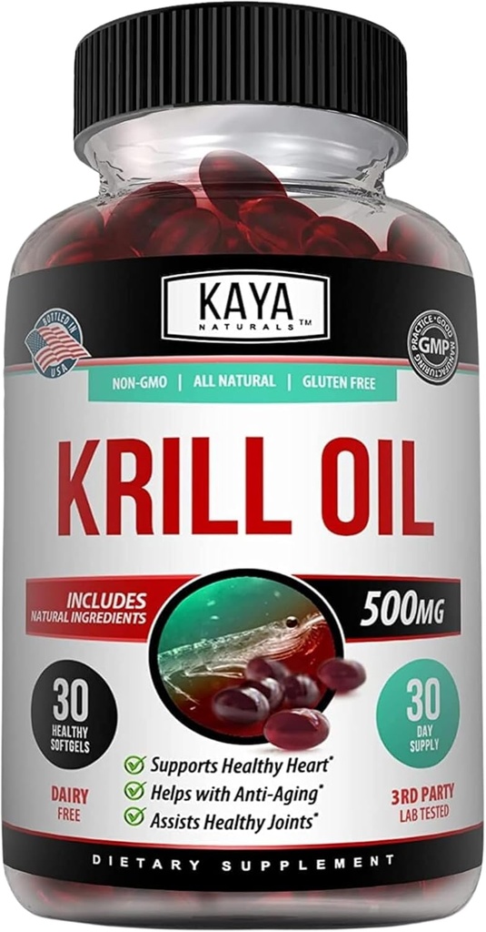 Kaya Naturals - Omega 3、EPA、DHA、Phospholipids&Astaxanthin Supplement - 脳と健康ビタミン - アンチエイジングサプリメント - 30カウントSoftgels