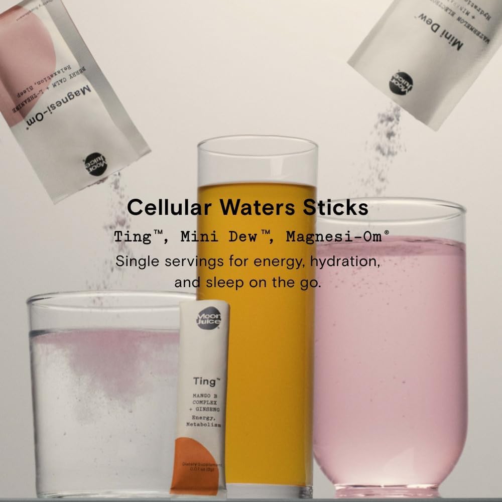 月のジュース Magnesi-Om, Ting & Mini Dew Stick Set シングル サービング の リラクゼーション, エネルギー & 水分補給 サプリメント | ベリー, マンゴー & ウォーターメロン 味 | 15 サービング