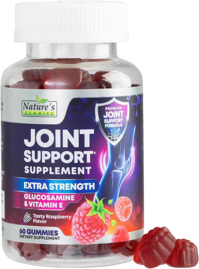 Joint Support Supplement - Extra Strength Glucosamine Gummy Supports Joints Health & Flexibility for Back, Knees, Hands - Natural Vitamin E Immune Support - Best Gummies for Women & Men - 60 Gummies