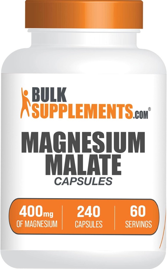 BulkSupplements.comマグネシウムマレートカプセル - マグネシウムサプリメント、マグネシウムマレート400mg - エッセンシャル&グルテンフリー、サービングあたり4カプセル、240カウント(パッケージ1)