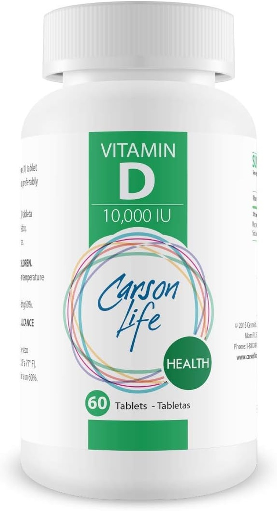 CARSON LIFE ビタミン D 10,000 IU 錠 - ビタミン D 欠乏のための優れたサプリメント - 強化を助ける ボンズ、歯および免疫システム - 60 錠 - 米国製