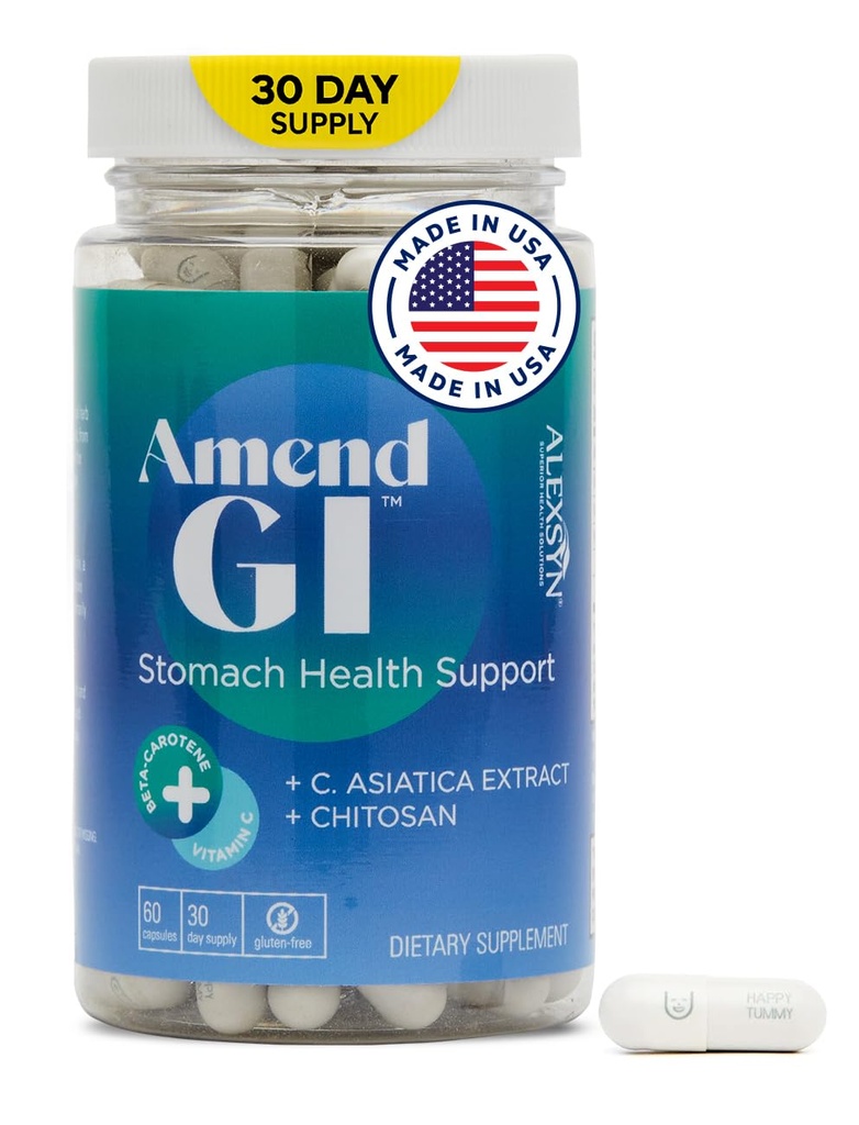 Amend GI All-Natural Stomach Health Support 60カプセル - ストレス誘発性潰瘍症状のためのNutraceutical - AsiaticaエキスとCM Chitosanによる癒しと消化の健康をサポート