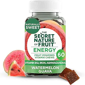 The Secret Nature of Fruit Beauty Chews, Real Fruit Powered Vitamin Chews with Vitamins A & E, Biotin, CoQ10, Strawberry & Pomegranate for Healthy Hair, Skin & Nails, Gummy, (60 Count)
