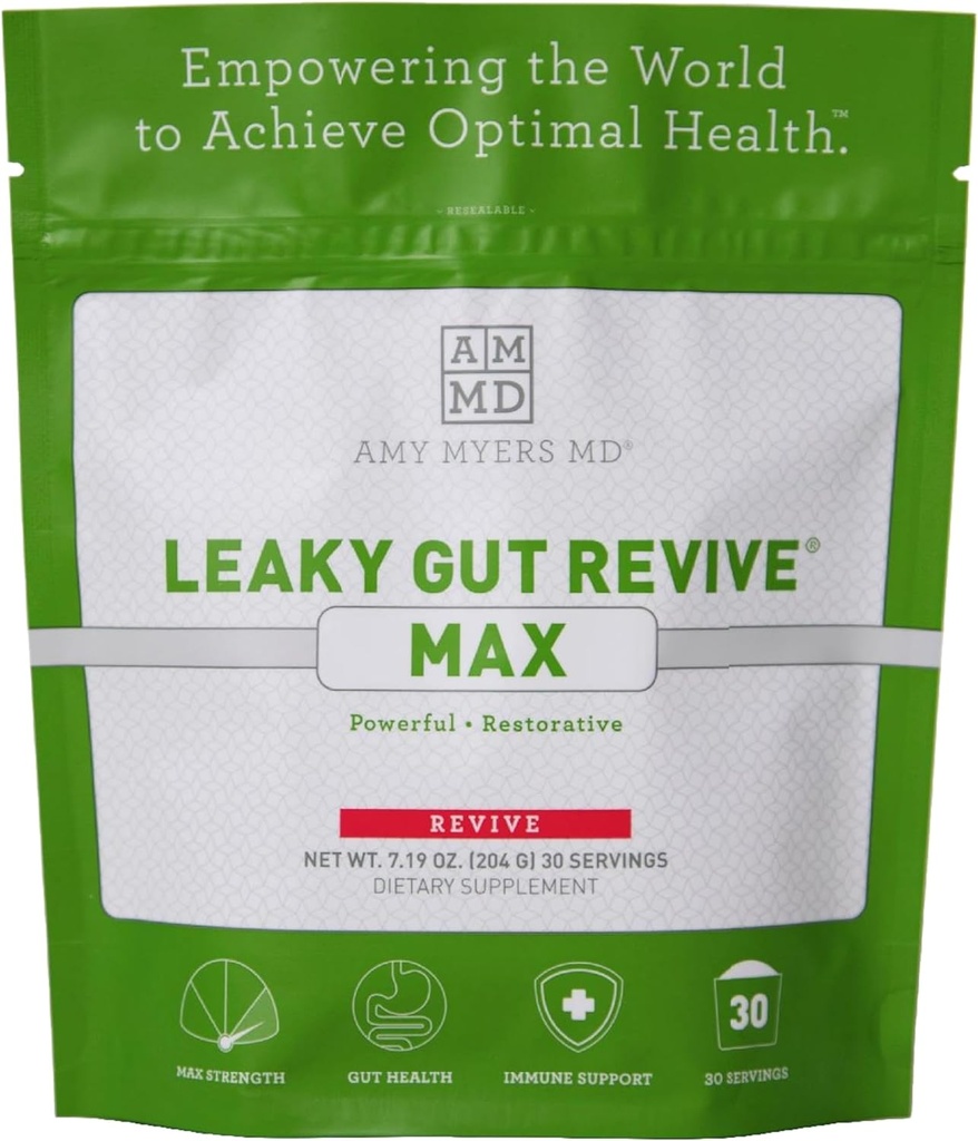 Amy Myers MD Leaky Gut Revive MAX パウダー for Leaky Gut Repair “ Potent L-Glutamine Powder to Support Constipation, IBS, Diarrhea, Bloating, ガス, SIBO “ Gut Health プラントベースのサプリメント, 1 ヶ月