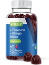 Viteey L-Theanine Gummies with Ginkgo Biloba for Adults - Aids in Focus & Relax, Improve Mood - Non GMO, ゼラチンフリー, 完全菜食主義者の, グルテンフリー, 自然に由来するChewable Tasty Raspberry Flavored Gummy