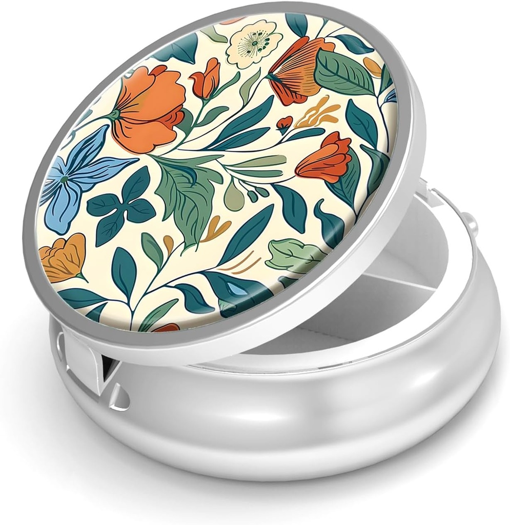 Pill Box-3 Compartmentの財布のための小さい丸薬の箱及びポケット小型金属の丸薬のホールダー旅行丸薬の容器は補足のビタミンBPAフリー(花パターン)を保持します