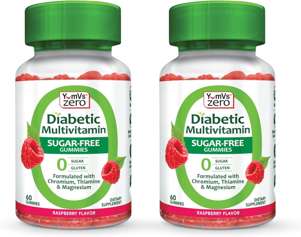 YUM-V'S Multivitamin グミイズ | 女性・男性向け砂糖無料サプリメント ビタミン | クロム、チアミン、マグネシウム | 天然ラズベリー味覚 - 60 カウント - (パック 2)