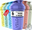 VELOMIX -6 PACK- 20 oz プロテインミキサー用プロテインシェーカーボトル - 6x ワイヤーウィスク | リーク プロテインシェーク用プルーフシェーカーカップ | スタッカブルプロテインシェーカーボトルパック | ディッシュウォッシャーセーフ(パステルシェード)