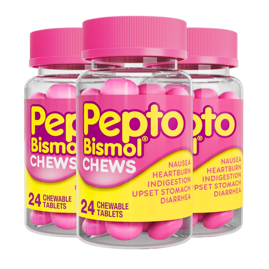 Pepto Bismol Chews、Nausea、Heartburn、Indigestion、Upset Stomach、Diarrhea、72 Total(24の3パック)からの迅速かつ効果的な消化の救済