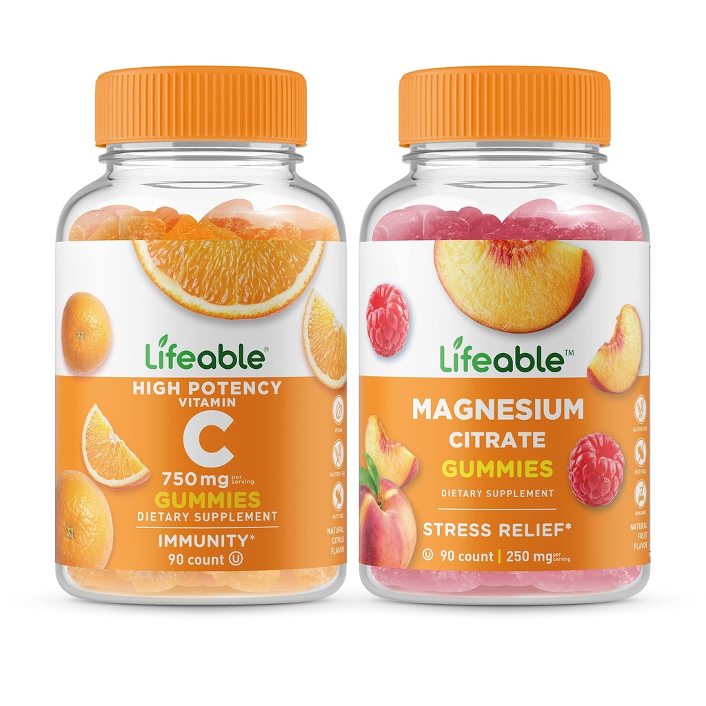 通気性のビタミンC 750mg +マグネシウム85mg、グミーズバンドル - 偉大なテイスティング、ビタミンサプリメント、グルテンフリー、GMOフリー、Chewable Gummy