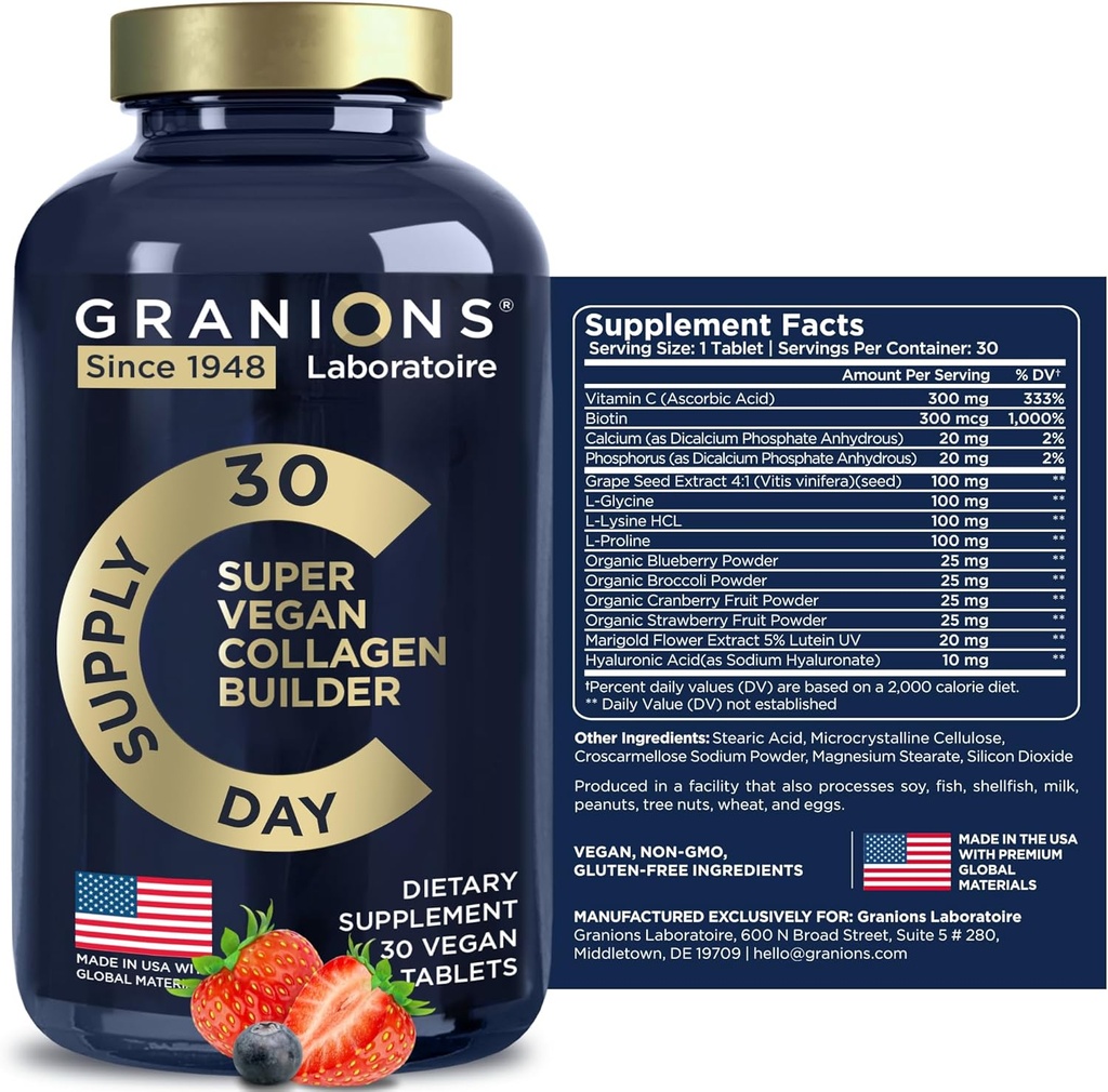女性と男性のためのビーガンコラーゲンサプリメント - 植物ベースのコラーゲンブースト錠 - 美容ブースタービーガンビオチン、ヒアルロン酸、アミノ酸、有機コラーゲンペプチド - 30コラーゲンビーガンピル