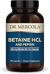 Dr. Mercola Betaine HCL & Pepsin - pH バランスの消化サポートサプリメント - エイドミネラル&栄養素吸収 - 消化補助 - 非GMO、グルテンフリー&大豆フリー - 90 カプセル(30 サービング)