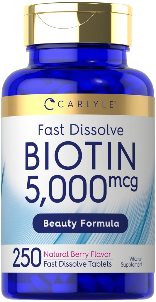 Carlyle Biotin 5000mcg | 250 速い分解のタブレット | ベジタリアン・非GMOのグルテンフリーの補足